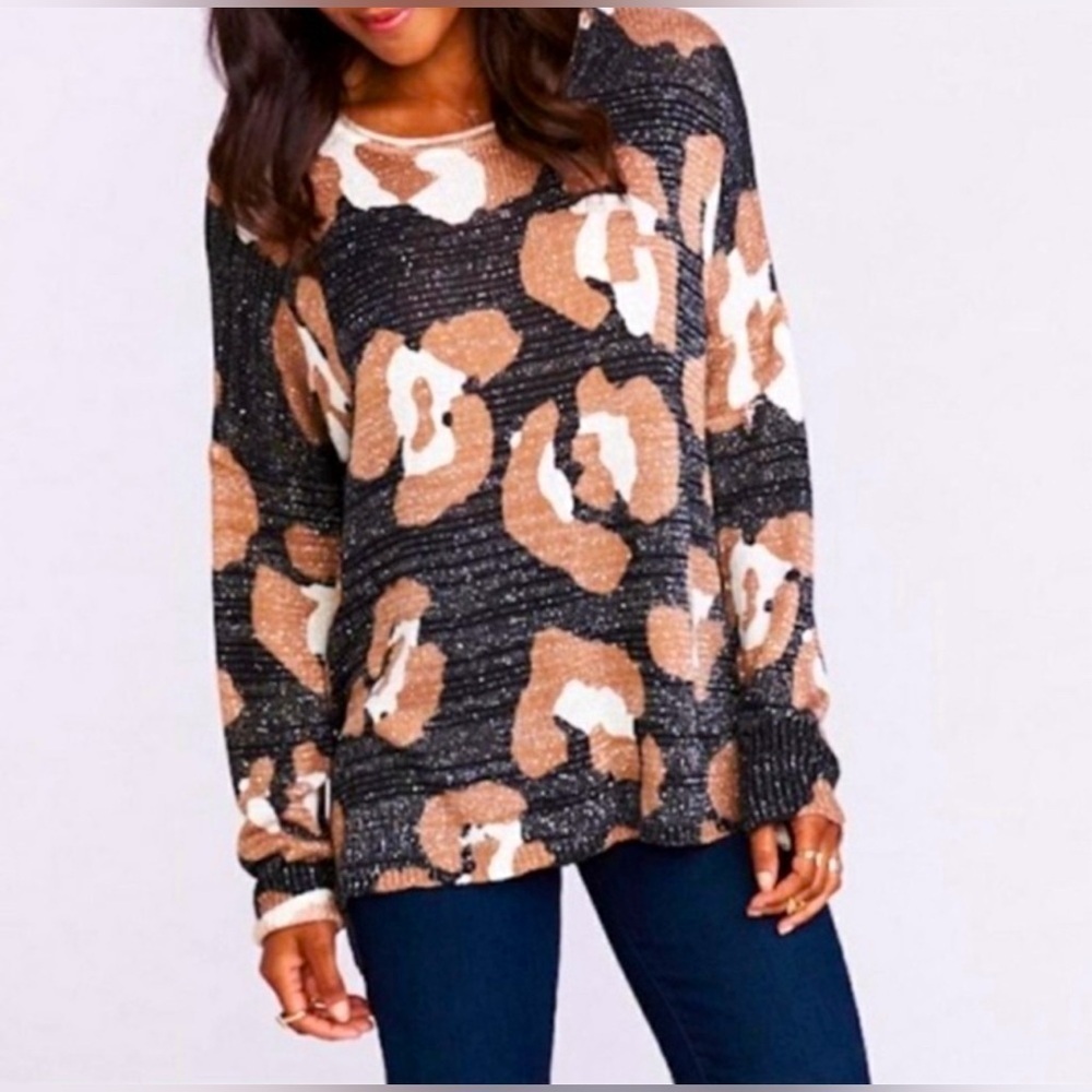 Show Me Your Mumu Mellow Bonfire Oversized Sweater in S’more Cheetah Metallic M